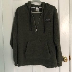 PINK quarter zip Sherpa fluffy green jacket. Small